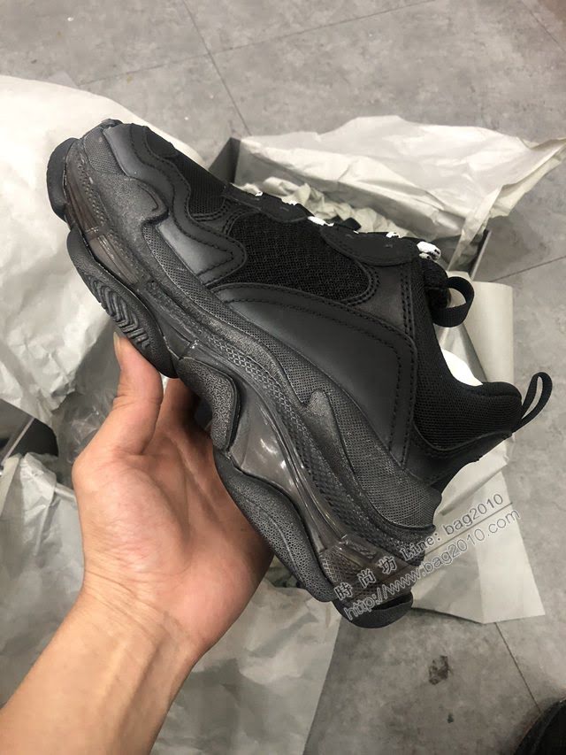 Balenciaga經典款男鞋 真氣墊底黑色巴黎世家頂級版本透明氣墊鞋 Balenciaga Triple S老爹鞋 Balenciaga情侶款老爹鞋  hdbl1003